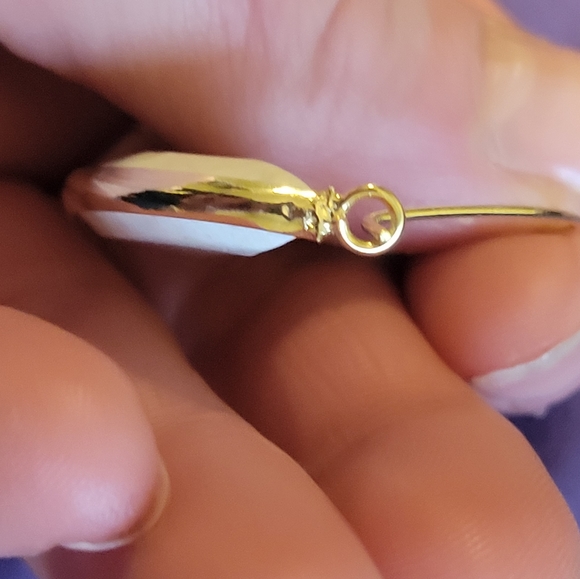 Gold & White Stone Hoop Style Earrings Hook and Eye Closure - Picture 4 of 5